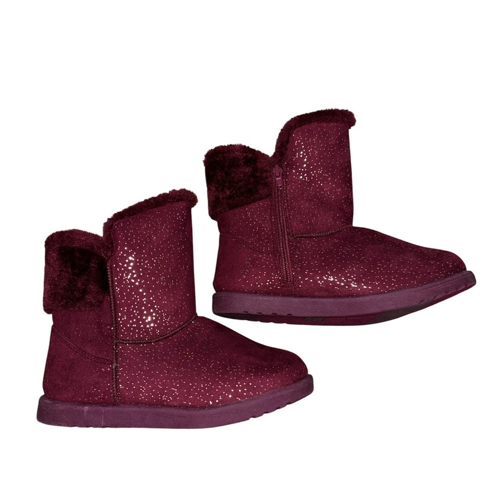 Roebuck & Co Maroon Glittery Faux Fur Lined Boots Youth Sz 4 NEW